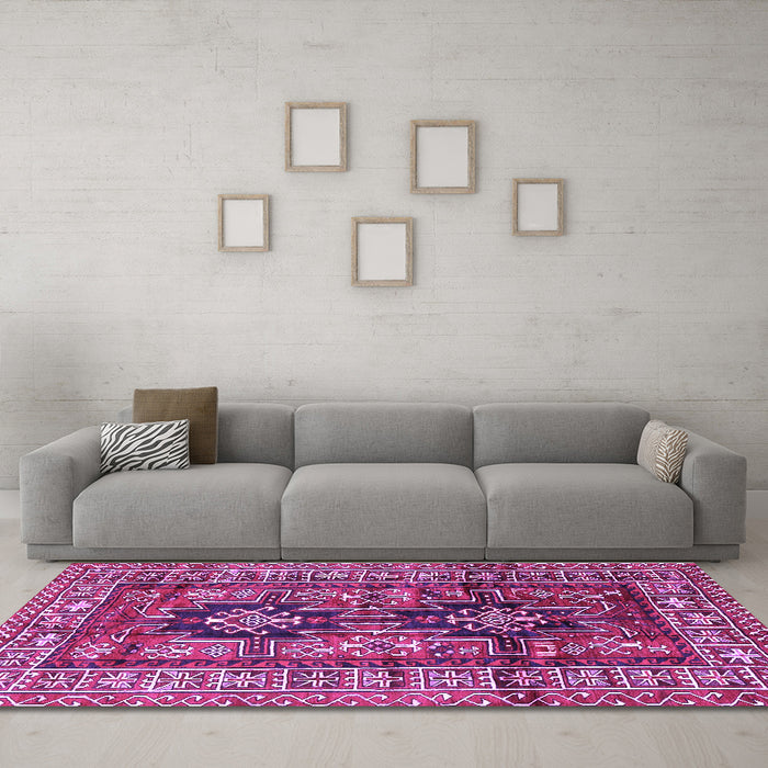 Machine Washable Persian Purple Traditional Area Rugs in a Living Room, wshtr2789pur