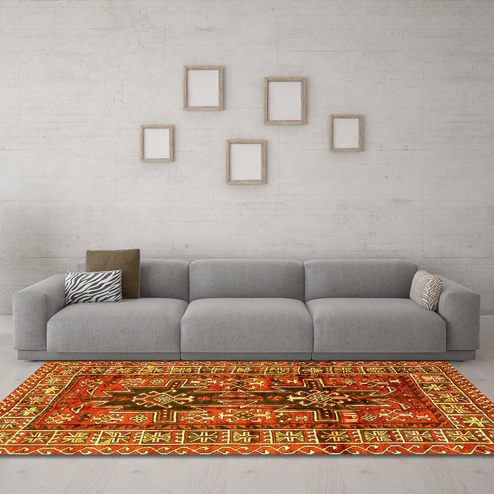 Machine Washable Persian Yellow Traditional Rug in a Living Room, wshtr2789yw