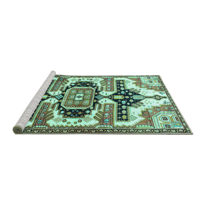 Sideview of Machine Washable Persian Turquoise Traditional Area Rugs, wshtr278turq