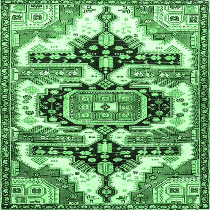 Square Machine Washable Persian Emerald Green Traditional Area Rugs, wshtr278emgrn