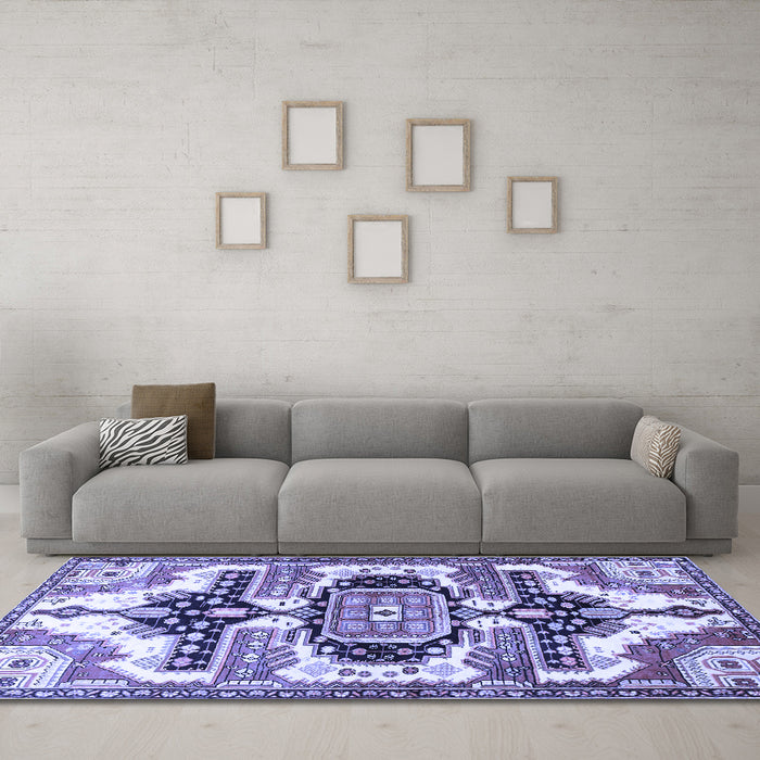 Machine Washable Persian Blue Traditional Rug in a Living Room, wshtr278blu