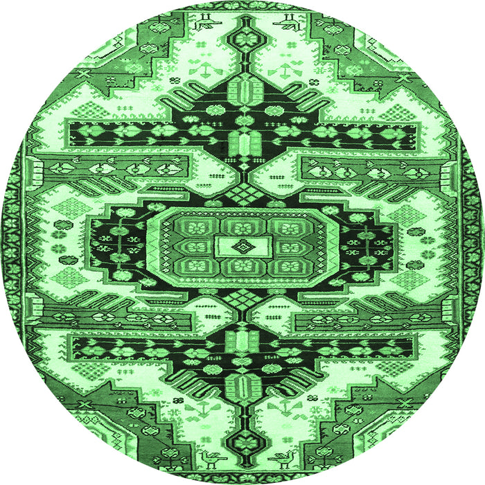 Round Machine Washable Persian Emerald Green Traditional Area Rugs, wshtr278emgrn