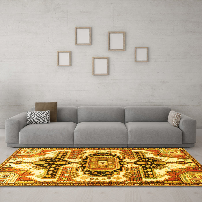 Machine Washable Persian Yellow Traditional Rug in a Living Room, wshtr278yw