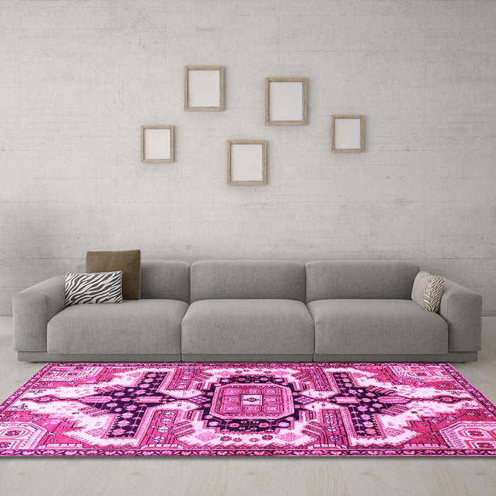 Machine Washable Persian Pink Traditional Rug in a Living Room, wshtr278pnk