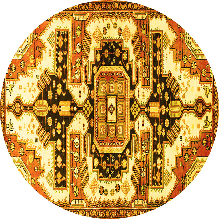 Round Machine Washable Persian Yellow Traditional Rug, wshtr278yw
