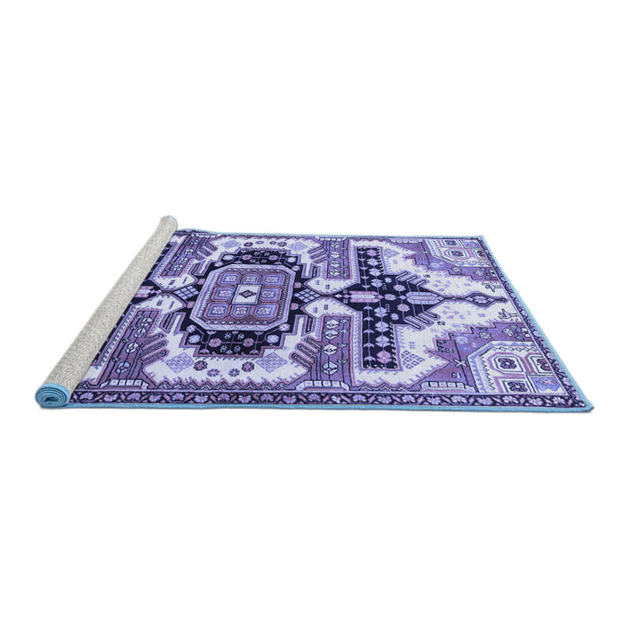 Sideview of Machine Washable Persian Blue Traditional Rug, wshtr278blu