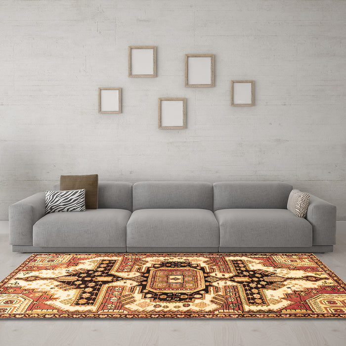 Machine Washable Persian Brown Traditional Rug in a Living Room,, wshtr278brn