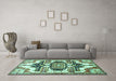 Machine Washable Persian Turquoise Traditional Area Rugs in a Living Room,, wshtr278turq