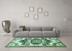 Machine Washable Persian Turquoise Traditional Area Rugs in a Living Room,, wshtr278turq