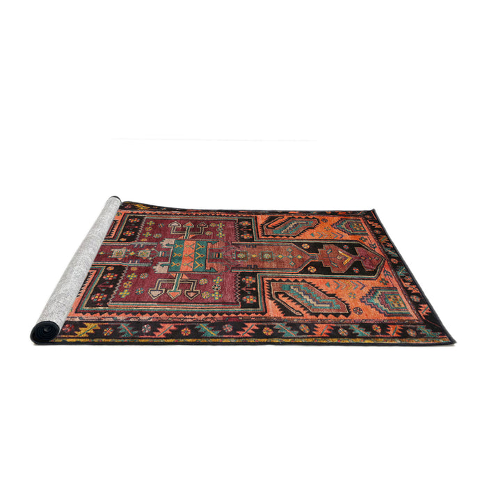 Sideview of Machine Washable Traditional Dark Gold Brown Rug, wshtr279