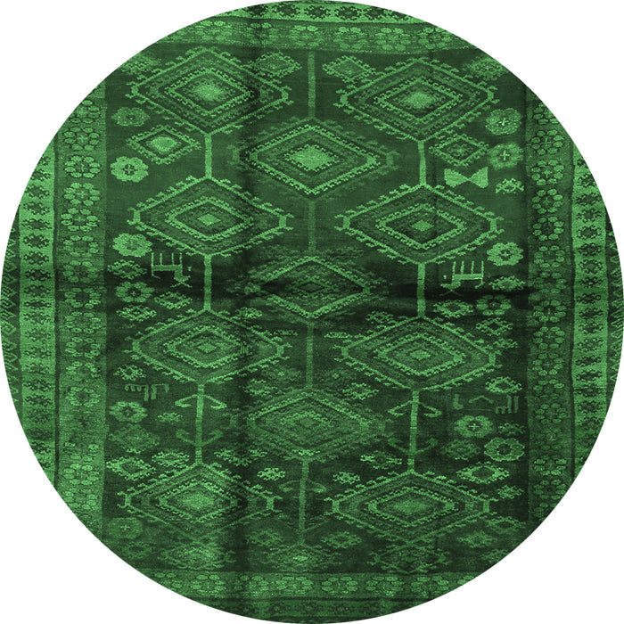 Round Machine Washable Persian Emerald Green Traditional Area Rugs, wshtr2790emgrn