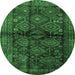 Round Machine Washable Persian Emerald Green Traditional Area Rugs, wshtr2790emgrn