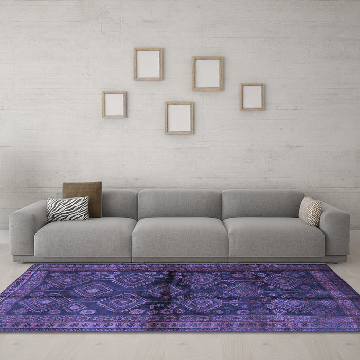 Machine Washable Persian Blue Traditional Rug in a Living Room, wshtr2790blu