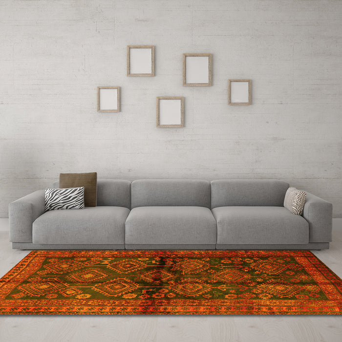 Machine Washable Persian Yellow Traditional Rug in a Living Room, wshtr2790yw