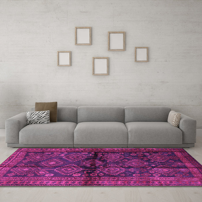 Machine Washable Persian Purple Traditional Area Rugs in a Living Room, wshtr2790pur