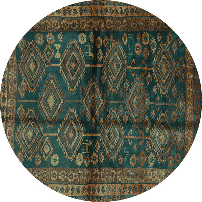 Round Machine Washable Persian Turquoise Traditional Area Rugs, wshtr2790turq
