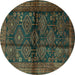 Round Machine Washable Persian Turquoise Traditional Area Rugs, wshtr2790turq