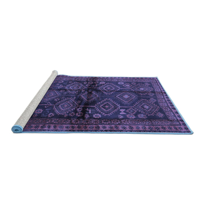 Sideview of Machine Washable Persian Blue Traditional Rug, wshtr2790blu