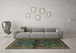 Machine Washable Persian Turquoise Traditional Area Rugs in a Living Room,, wshtr2790turq