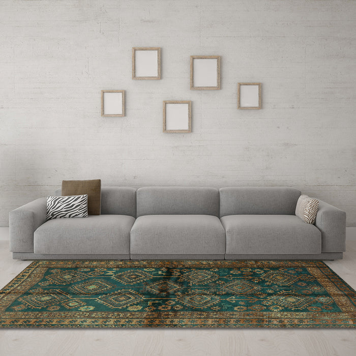 Machine Washable Persian Turquoise Traditional Area Rugs in a Living Room,, wshtr2790turq