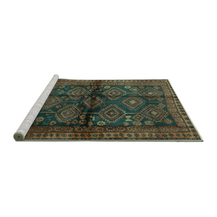 Sideview of Machine Washable Persian Turquoise Traditional Area Rugs, wshtr2790turq
