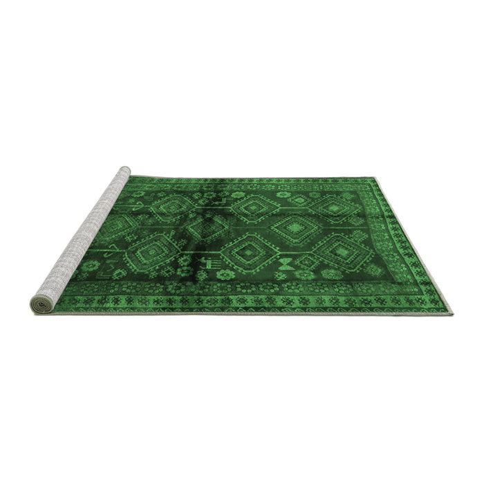 Sideview of Machine Washable Persian Emerald Green Traditional Area Rugs, wshtr2790emgrn
