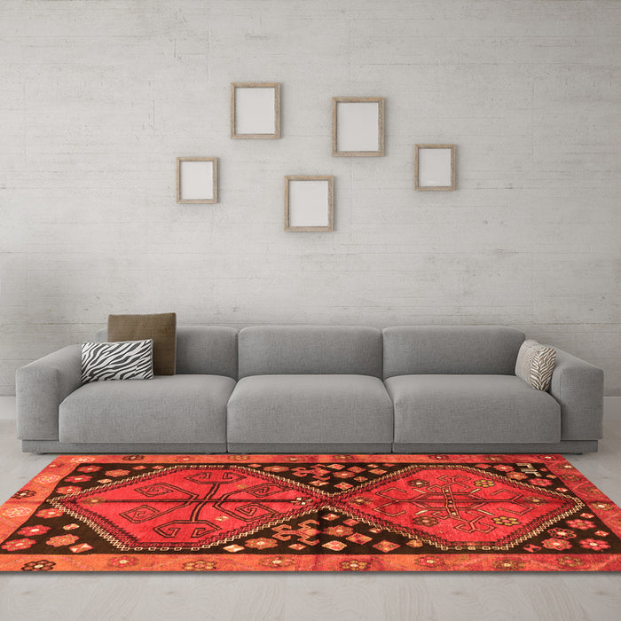 Machine Washable Persian Orange Traditional Area Rugs in a Living Room, wshtr2791org