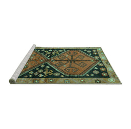 Sideview of Machine Washable Persian Turquoise Traditional Area Rugs, wshtr2791turq