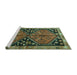 Sideview of Machine Washable Persian Turquoise Traditional Area Rugs, wshtr2791turq