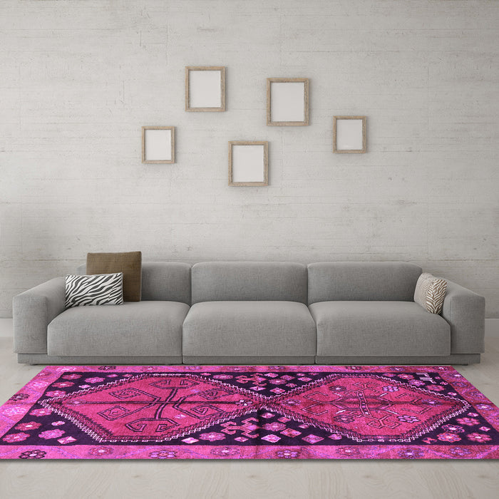 Machine Washable Persian Purple Traditional Area Rugs in a Living Room, wshtr2791pur