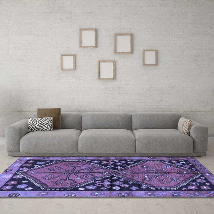 Machine Washable Persian Blue Traditional Rug in a Living Room, wshtr2791blu