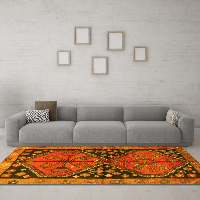 Machine Washable Persian Yellow Traditional Rug in a Living Room, wshtr2791yw