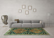 Machine Washable Persian Turquoise Traditional Area Rugs in a Living Room,, wshtr2791turq