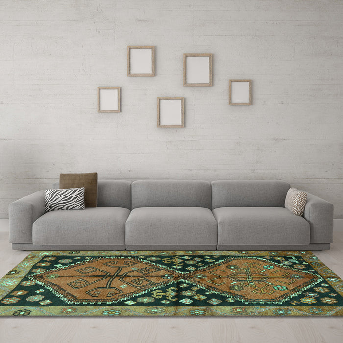 Machine Washable Persian Turquoise Traditional Area Rugs in a Living Room,, wshtr2791turq
