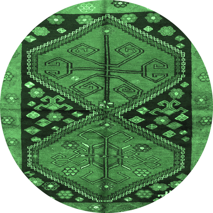 Round Persian Emerald Green Traditional Rug, tr2791emgrn