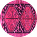 Round Machine Washable Persian Pink Traditional Rug, wshtr2791pnk