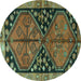 Round Machine Washable Persian Turquoise Traditional Area Rugs, wshtr2791turq