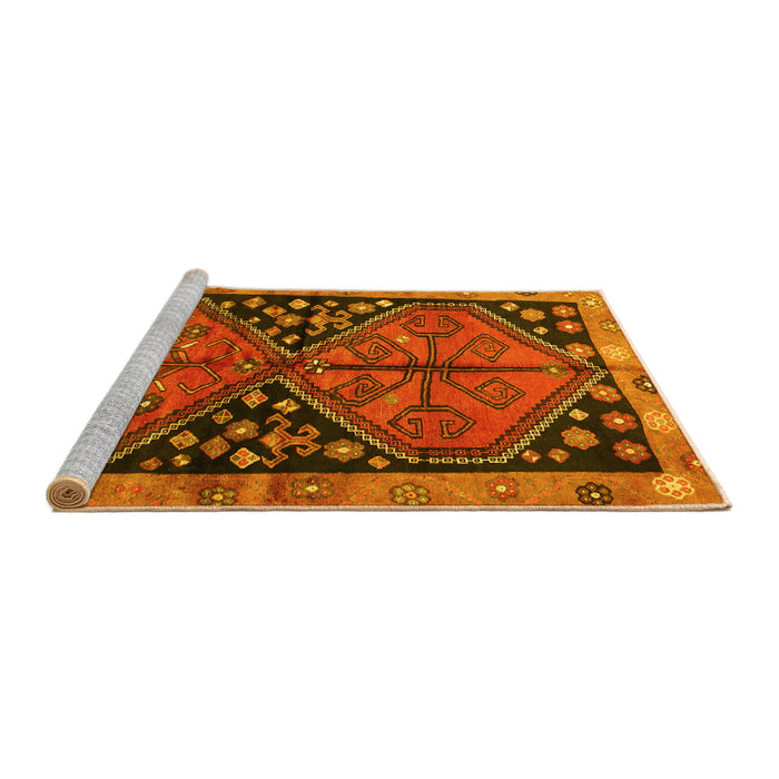 Sideview of Machine Washable Persian Yellow Traditional Rug, wshtr2791yw