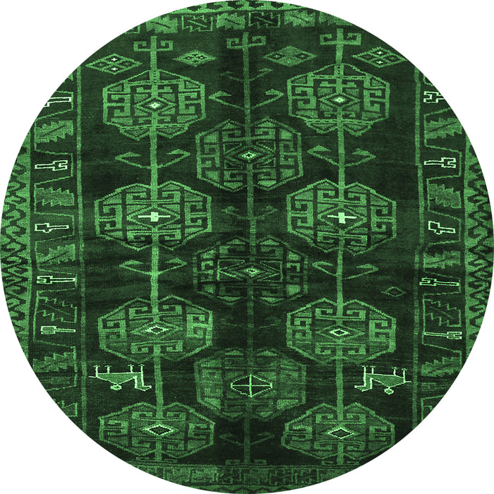 Round Persian Emerald Green Traditional Rug, tr2792emgrn