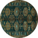 Round Machine Washable Persian Turquoise Traditional Area Rugs, wshtr2792turq