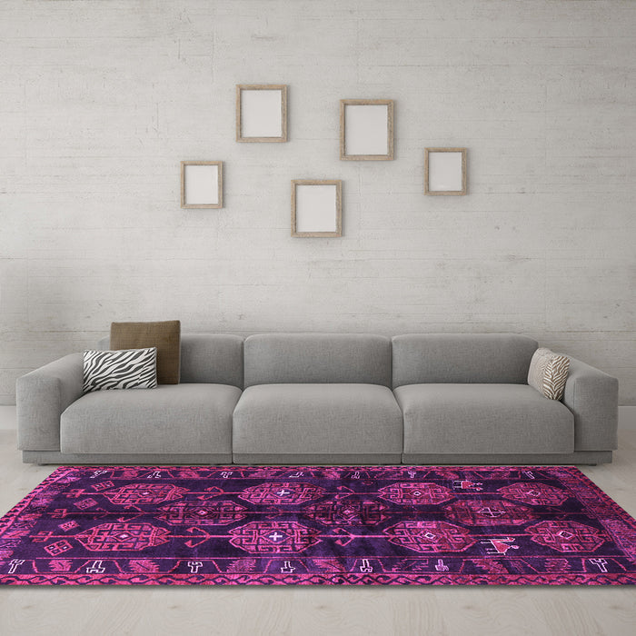 Machine Washable Persian Purple Traditional Area Rugs in a Living Room, wshtr2792pur