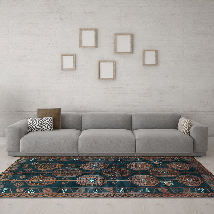 Machine Washable Persian Light Blue Traditional Rug in a Living Room, wshtr2792lblu