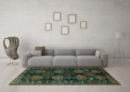 Machine Washable Persian Turquoise Traditional Area Rugs in a Living Room,, wshtr2792turq