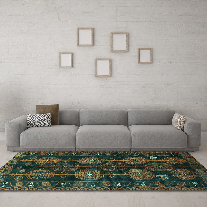 Machine Washable Persian Turquoise Traditional Area Rugs in a Living Room,, wshtr2792turq