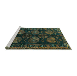 Sideview of Machine Washable Persian Turquoise Traditional Area Rugs, wshtr2792turq