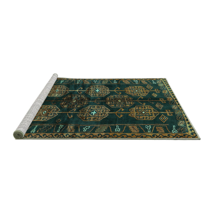 Sideview of Machine Washable Persian Turquoise Traditional Area Rugs, wshtr2792turq