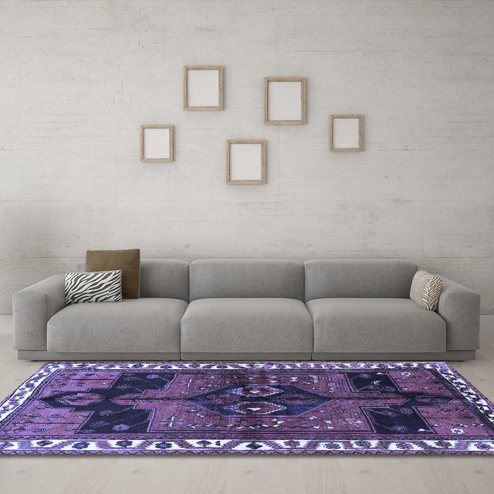 Machine Washable Persian Blue Traditional Rug in a Living Room, wshtr2793blu