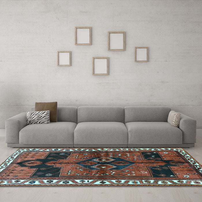 Machine Washable Persian Light Blue Traditional Rug in a Living Room, wshtr2793lblu
