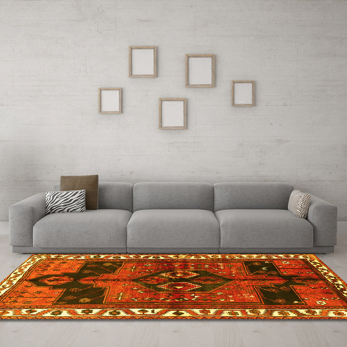 Machine Washable Persian Yellow Traditional Rug in a Living Room, wshtr2793yw