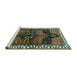 Sideview of Machine Washable Persian Turquoise Traditional Area Rugs, wshtr2793turq